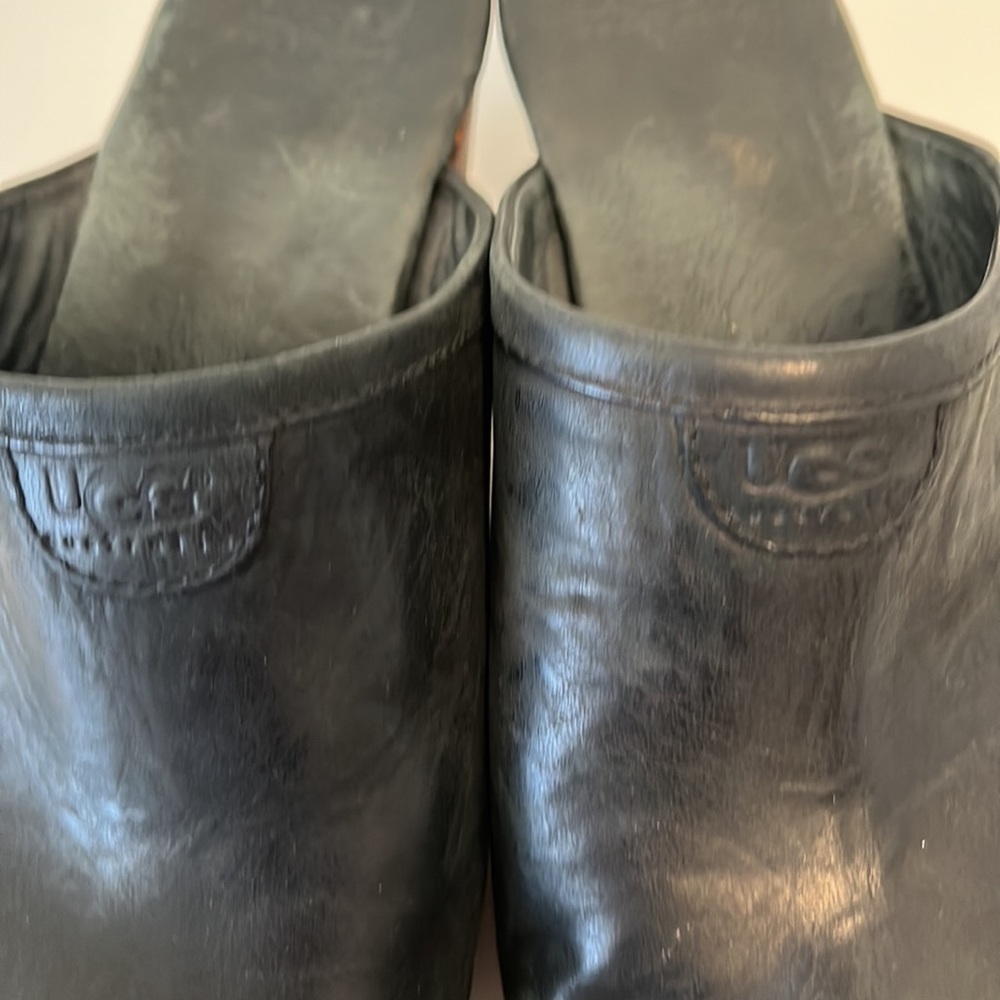 UGG black leather studded wood clogs size 10 - Picture 5 of 11
